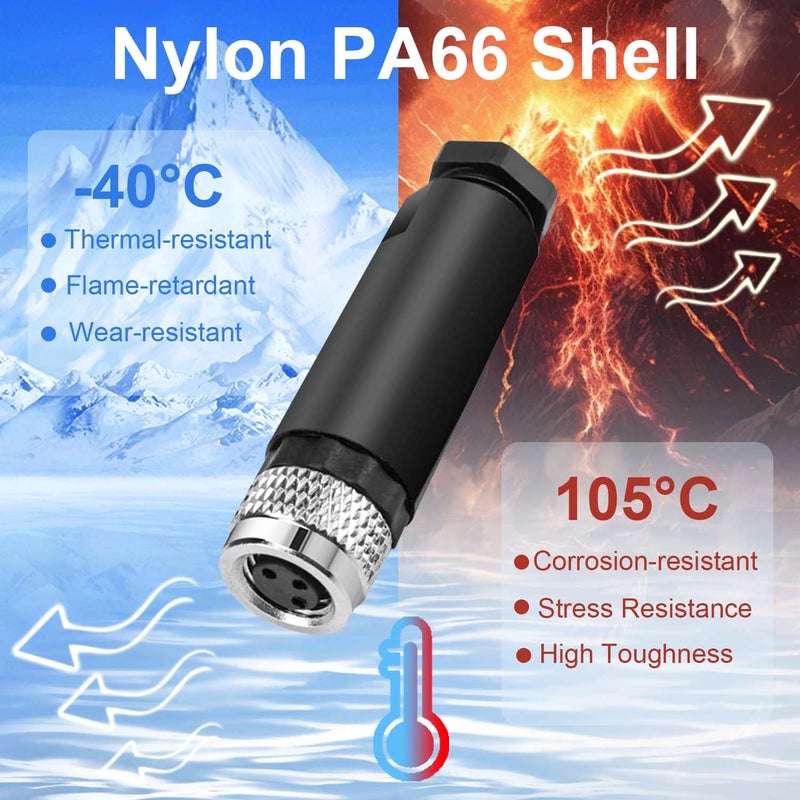 PklzNet 10 Pcs M8 3-Pin Aviation Connector Female, Industrial A Coding Field Assembly Plug 8mm IP67 Waterproof for Circular Socket Panel Sensor - Image 3